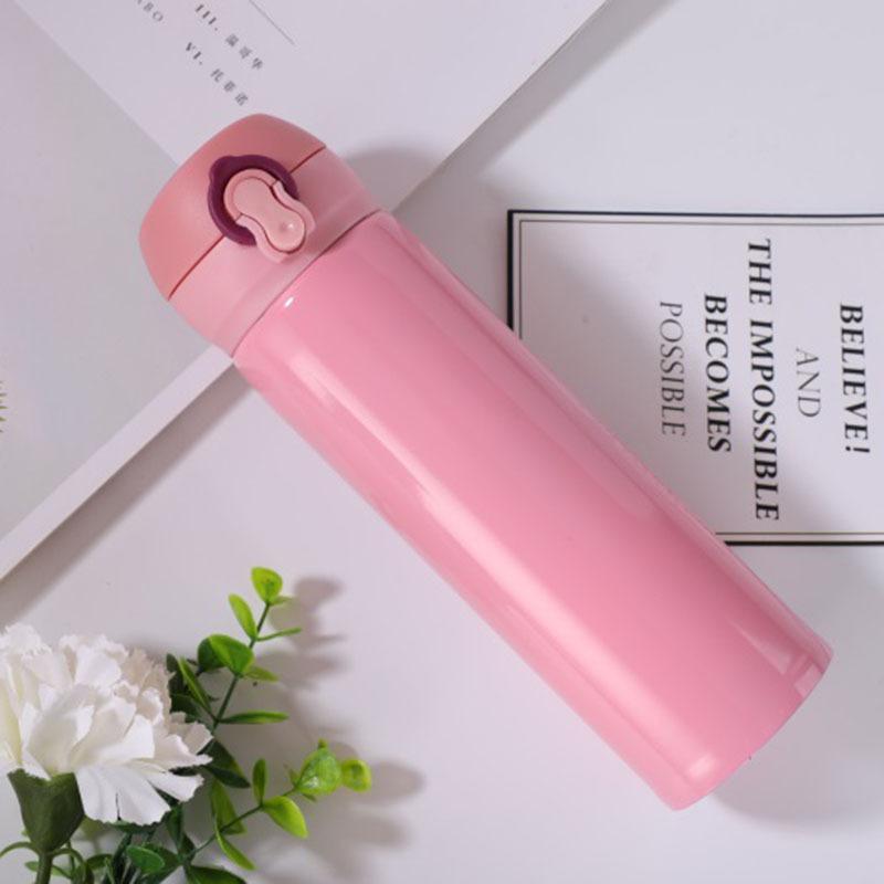 500ml 304 Stainless Steel Bounce Lid Insulated Bottle, Glossy Vacuum Flask for Daily & Office Use