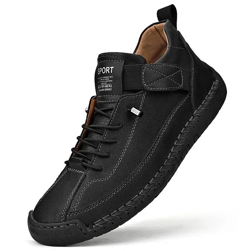 Handmade Leather Women's Loafers Casual Comfort Soft Soled High-quality Motorcycle Boots Fashionable British Tennis Nude Boots
