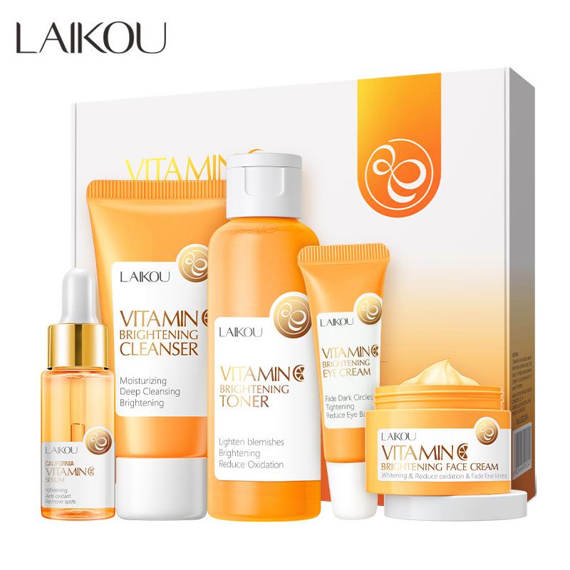 LAIKOU Vitamin C Facial Skin Care Set Face Cleanser Refresh Serum Eye Cream Essence Increase Skin Elastic Smoothing & Tendering