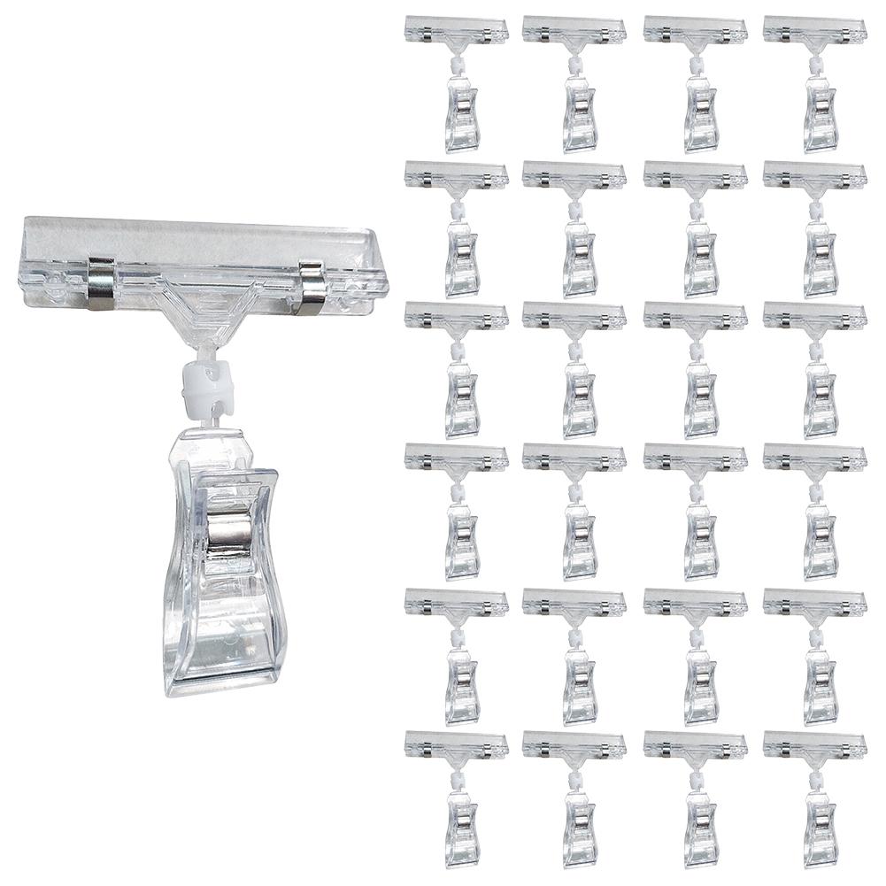 25 Pcs Plastic Sign Holder Clip Clear Merchandise Sign Clip Rotatable Double Head Display Clips for Retail Rack Baskets Or Cards