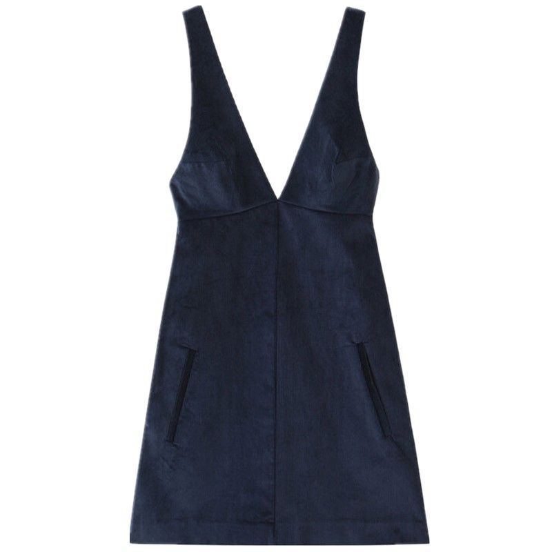 Fashion Style 2024 Fall and Winter New Women's Sling Corduroy Short Shoulder Strap V-neck Dress 4764272