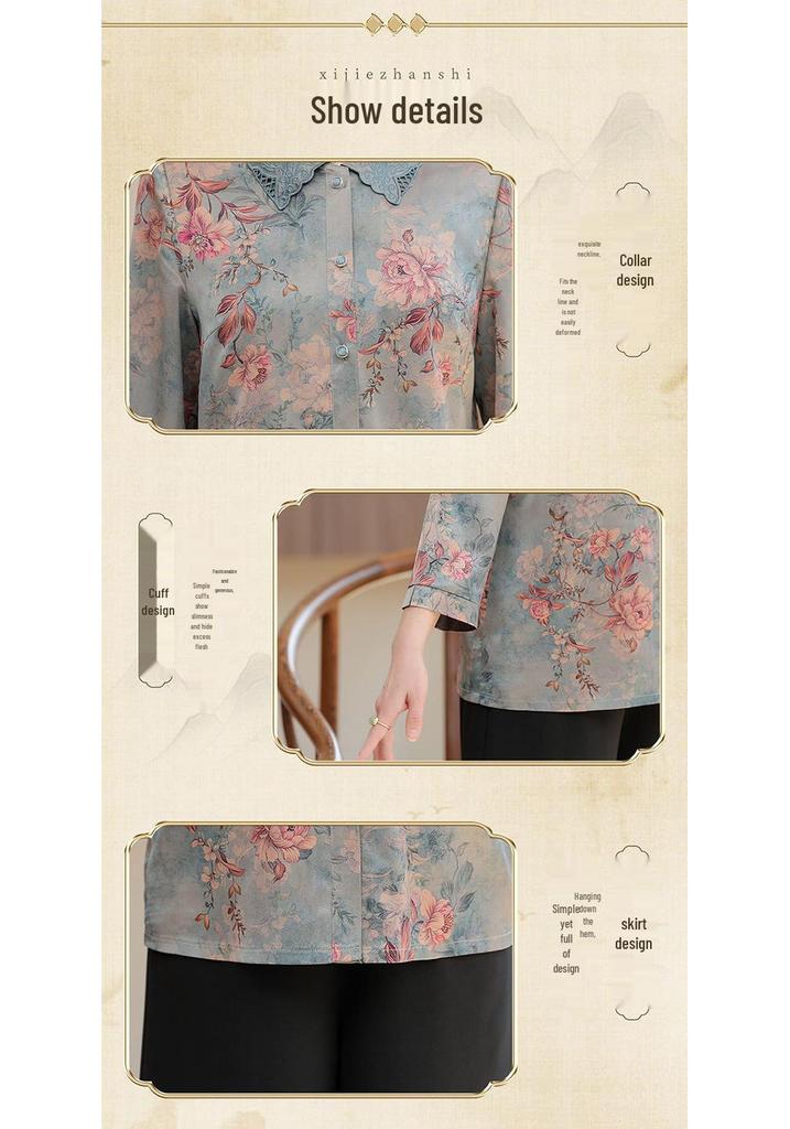 Silk Three-Quarter Sleeve Summer Top for Elderly Women