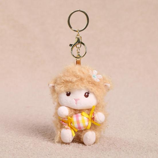 Plush Seated Sheep Keychain Pendant with Metal Ring for Backpack Keys, Soft Cute Lamb Keychain, Stuffed Animal Bag Charms