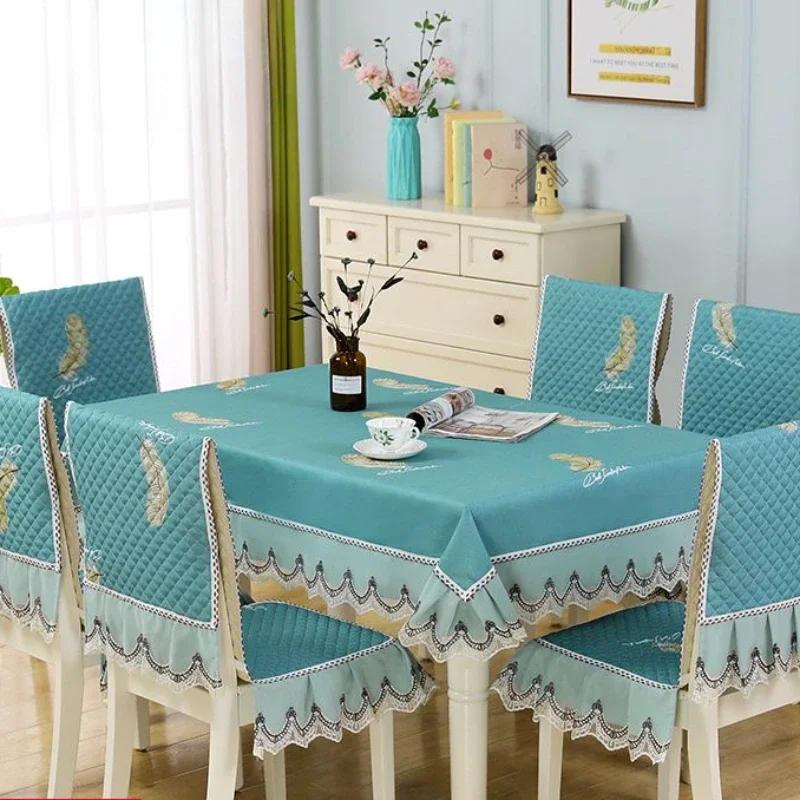 European Style Non Slip Dining Table Fabric Lace Edge Printed Chair Cover Four Seasons Universal Dining Chair Cushion Cover