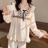 Korean Style Pure Cotton Pajamas Set Square Neck Long Sleeves Trousers Women Solid Color Kawaii Women's 2 Piece Pajamas Set Elegant