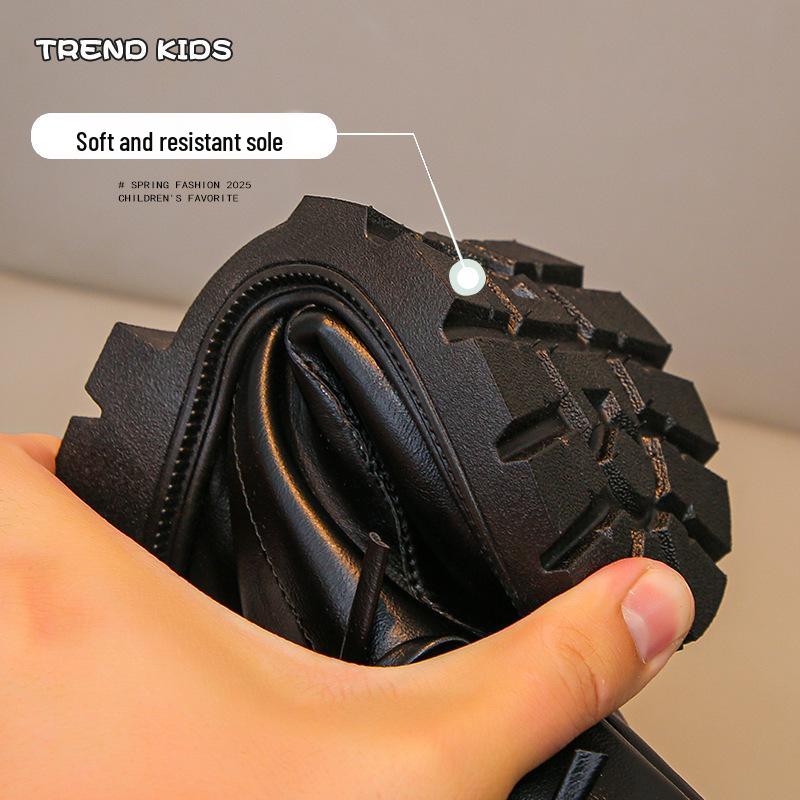 2025 Autumn/Winter Girls' High Leather Boots - Stylish Bow Princess Martin Style