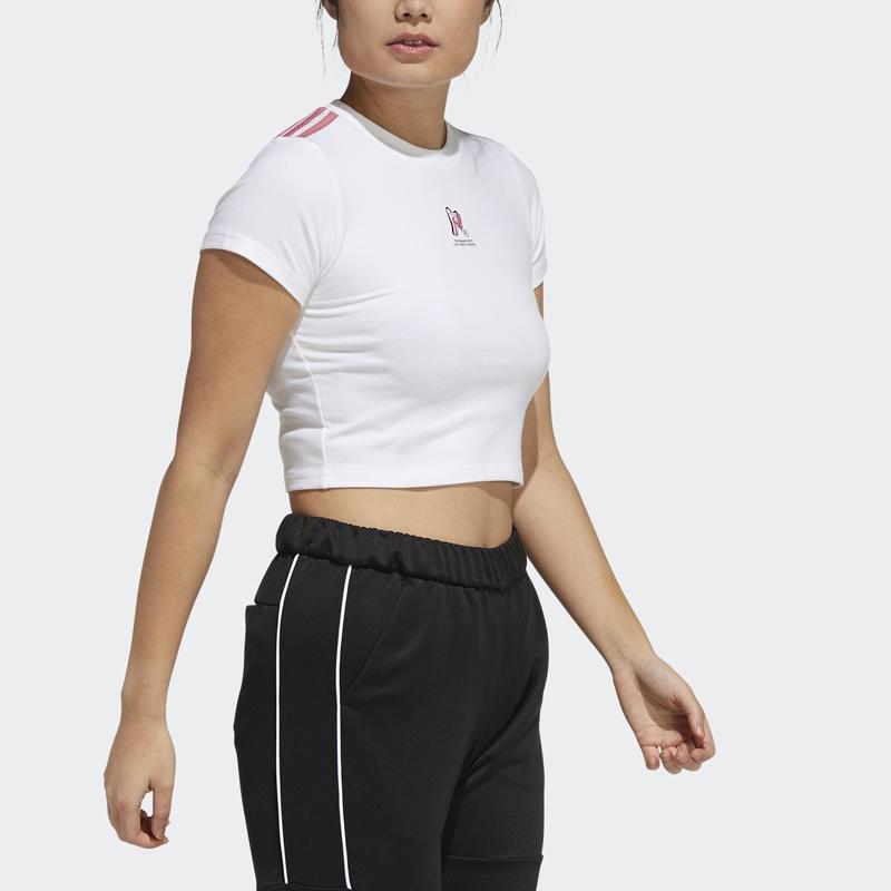 Adidas Cartoon Back Logo Print Short Sleeve T-Shirt Women Tops White GT0098