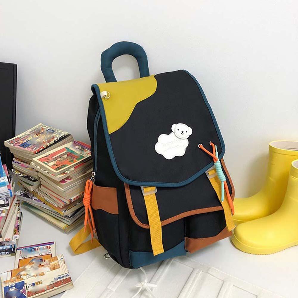 

Lightweight Contrast Color Backpack Nylon Large Capacity Daypack Cartoon School Bag Daily Black Without Pendant