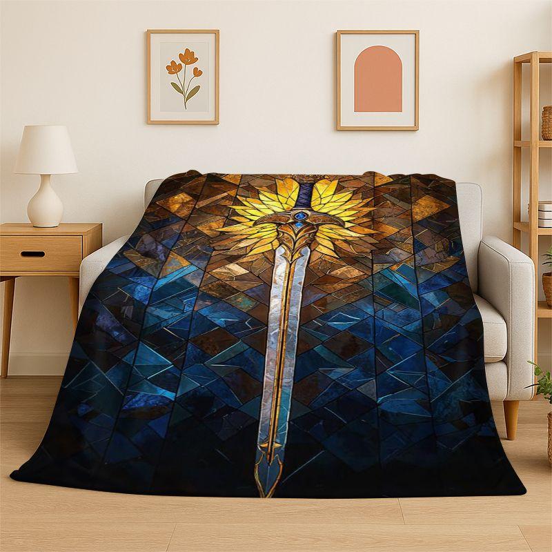 Power Sword Weapon Shield Flannel Blanket Soft Throw Blanket for Bedroom Living Room Bed Travel Camping Picnic Nap Cover Gift