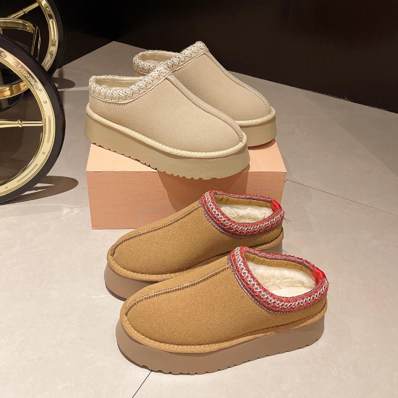 Snow Boots Women Winter New Short Cashmere Warm Thick-soled Shoes Without Heels Wool Half Slippers Women's Cotton Shoes