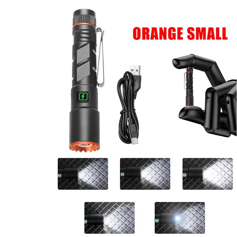 Ultra Bright White Laser LED Flashlight Al Alloy Waterproof Zoom Tactical Torch with Cap Clip Emergency Light USB Camping Lamp