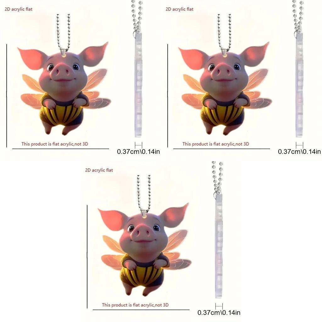 Charming Acrylic Flying Pig Keychain Car Rearview Mirror Decor For Home And Auto