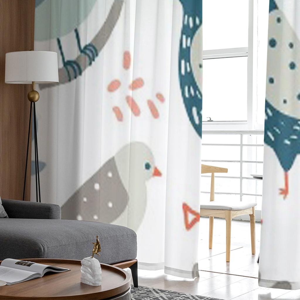 Birds Flowers Abstract Doodle Shapes Tulle Sheer Curtains for Living Room Bedroom Kitchen Decoration Voile Organza Curtains