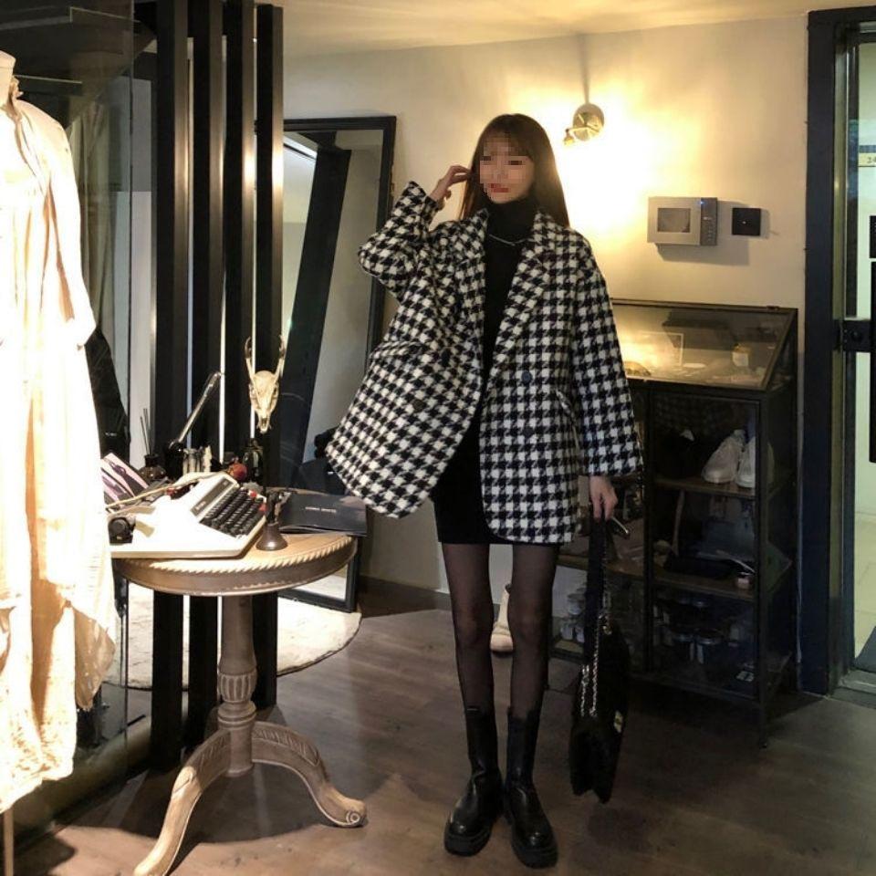 2024 Women's Mid-Length Warm Plaid Wool Coat