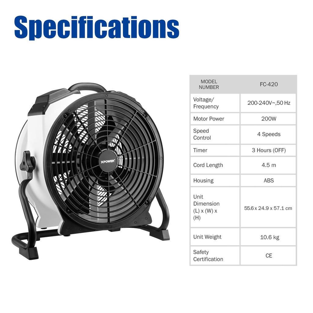 Axiale Ventilator XPOWER Timer Afgedichte Motor 18" Pro Multifunctionele Luchtcirculator Ventilator Industriële Ventilator FC-420