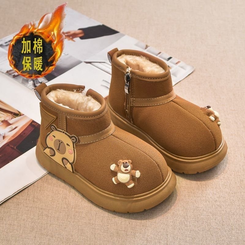 Kapibara cute big head cotton shoes 2025 winter boys and girls thickened and velvet snow middle and older children warm and non-slip