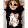 Süße Katzenmädchen Kleidung Druck Kinder T-Shirt Pullover Kurzarm Bequeme Kinderkleidung