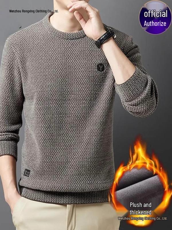 Men's 2023 Chenille Sweater: Fleece-Lined, Thickened, Round Neck, Warm Half-High Collar for Autumn/Winter.