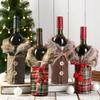 Mingguan Christmas Plaid Fur Collar Wine Bottle Cover & Bag