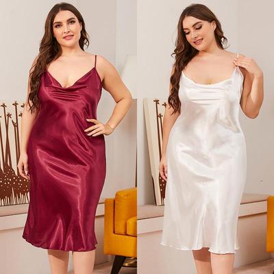 Camisón de Seda de Hielo de Talla Grande para Mujer Yaoting - Verano Cuello Redondo, Tirantes Espagueti, Corte Holgado, 1630P