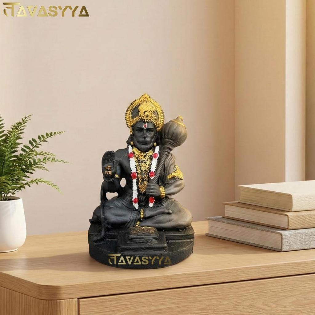 Rare Matte Black & Golden Premium Hanuman Ji Idol, Bajrang Bali Murti for Home Temple, Car Dashboard