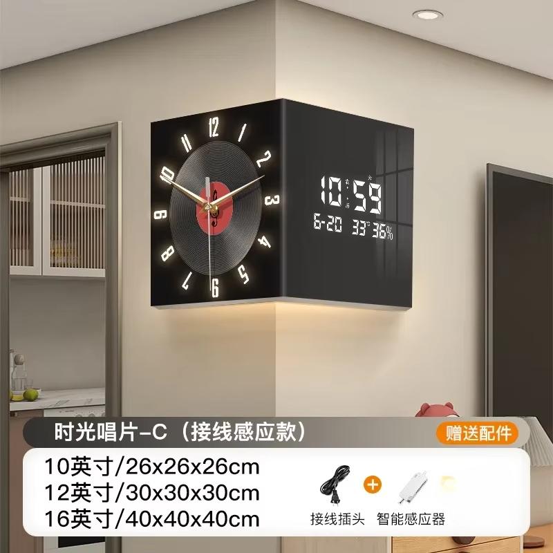Retro Dual-Sided Wall Clock Vinyl-Style Silent Mechanism Calendar Clock with Perpetual Digital Display for Home Decor