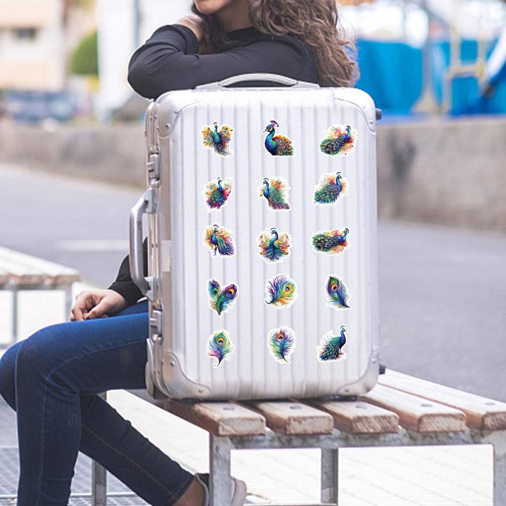 50/100 Waterproof Peacock Graffiti Stickers for Phone, Laptop, Suitcase - Decorative & Creative Stationery