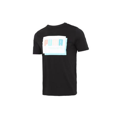 Color Block Logo Print Sport-Rundhals-T-Shirt Herren Oberteile Schwarz 845864-51