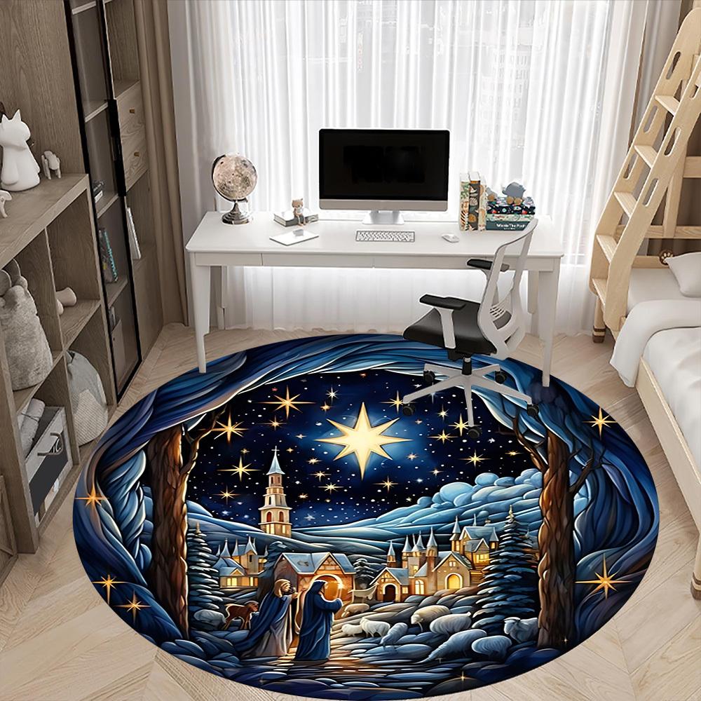 1pc Christmas Scene Chair Carpet for Office, Soft Comfortable Mat For Office, Living Room, Bedroom, Machine Washable Carpet Yy251112035