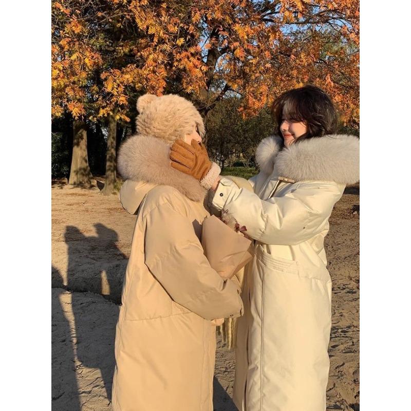 Down Cotton Clothes Women's Mid-length Over The Knee New Fashion Fur Collar Design Feeling Niche Thick Winter Coat