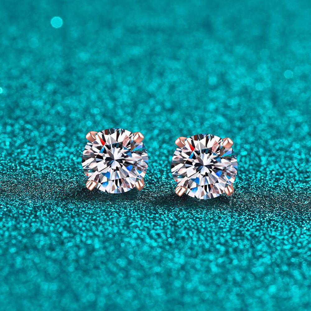 925 Sterling Silver Four-Prong 0.3-2CT Moissanite Stud Earrings for Women Sparkling Classic Wedding Lab Diamond Earring