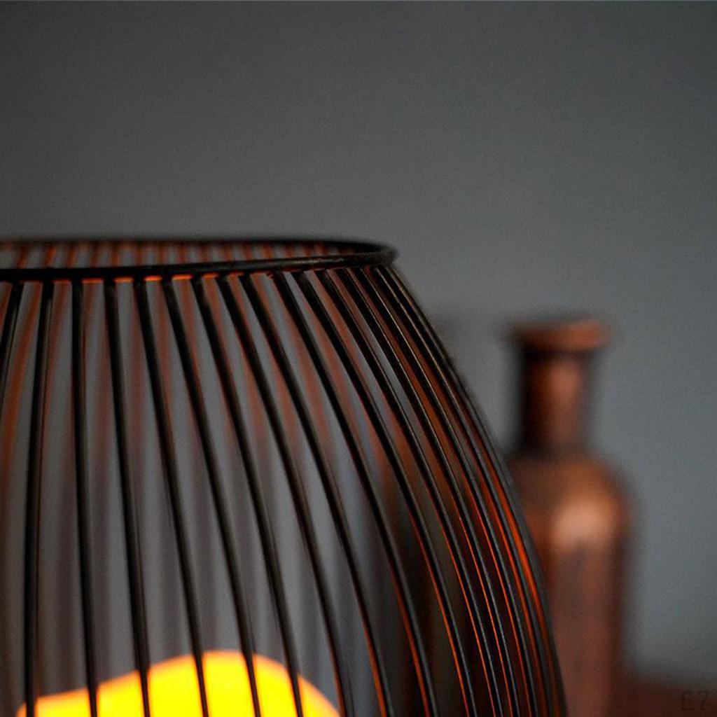 Black Iron Wire Tealight Candle Holder with LED for Living Room Decoration