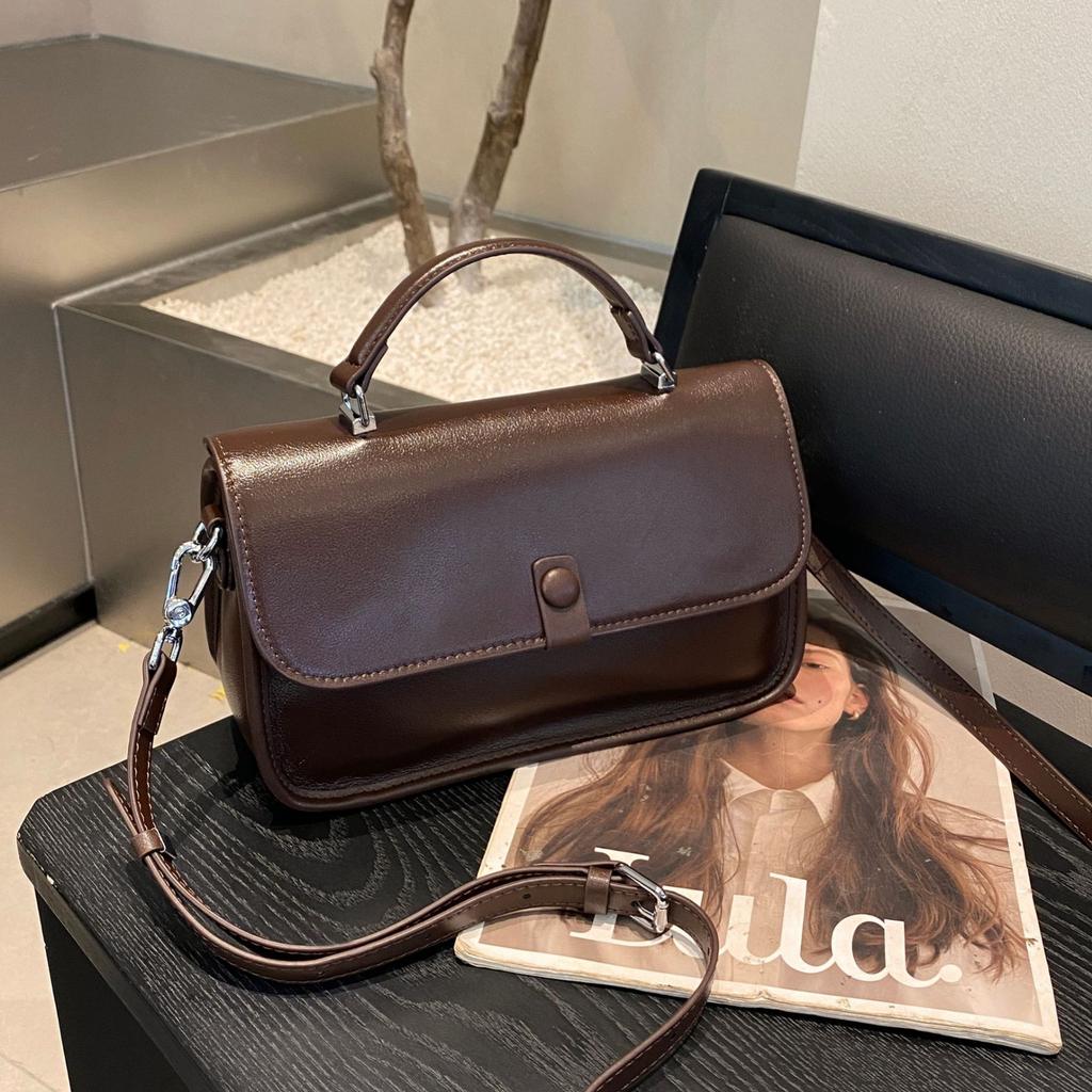 Cowhide Women's Bag Single Shoulder Crossbody Women's Bag Fashionable and Practical Saddle Bag Versatile Simple Brown