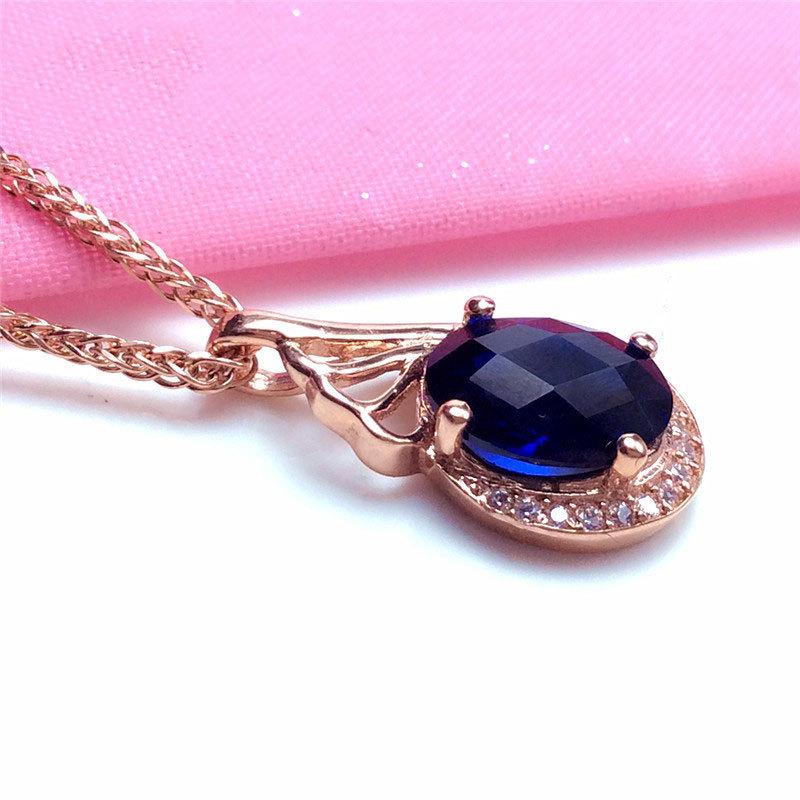 Exquisite Russian 585 Purple Gold Luxury Blue Stone Bright Egg Surface Pendant Beautiful Woman Variety Color Gold Retro Chain