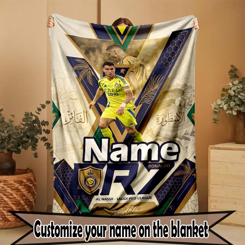 Custom Name Personalized Cristiano Ronaldo Print Blanket, Home Decor, Bedroom, Sofa, Camping, Couch, Gifts for Birthday Christmas