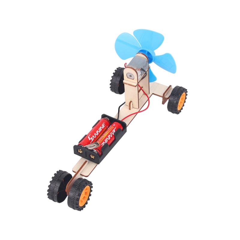 Wooden Wind Power Car Diy Electronic  Kit Science Experiment Creative Assemble Model Teaching Aids