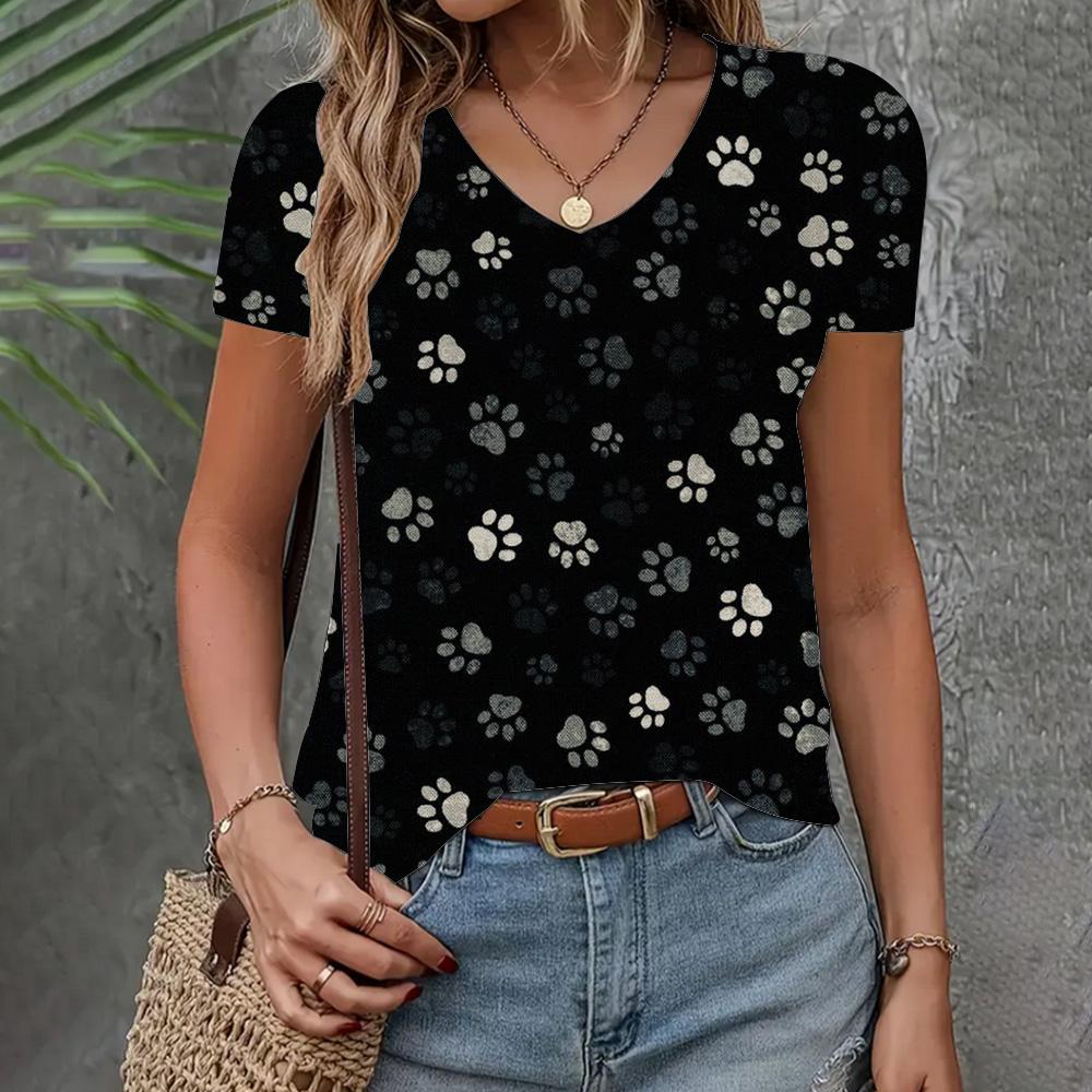 Women's T-shirt 3d Cat Print Short Sleeve Summer Fashion V-neck Top Loose Casual Half Sleeve Elegant Clothing Women's T-shirt