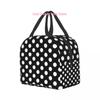 Black and White Polka Dots Lunch for Women | Portable Insulated Thermal Cooler Lunch Box Work School Travel Picnic Bags, Oxford