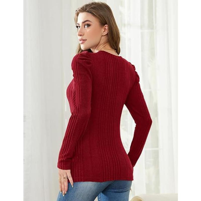 YYFS Women's Fashion Casual Spring Fall Solid Color Print Long Sleeve U-Neck Blouses & Shirts