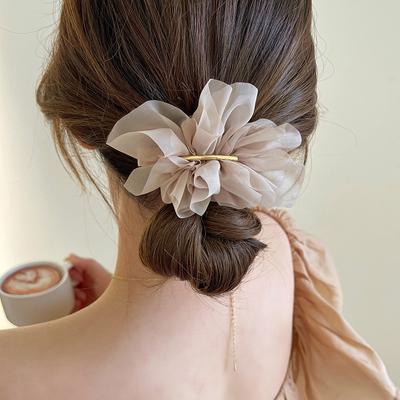 Fermagli per capelli a molla grandi da donna, in metallo, con fiori di chiffon, per coda di cavallo, forcine per capelli, accessori per capelli alla moda per ragazze