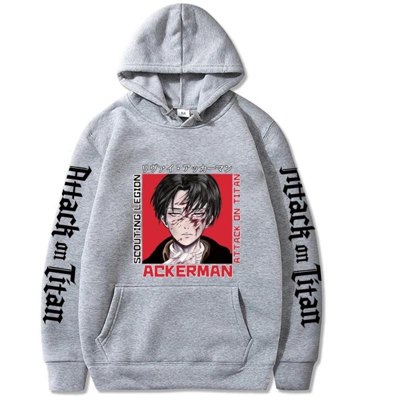 Anime Attack On Titan Levi Ackerman Graphic Print Hooded Men Women Long Sleeve Hoodies Unisex Sweatshirt Harajuku