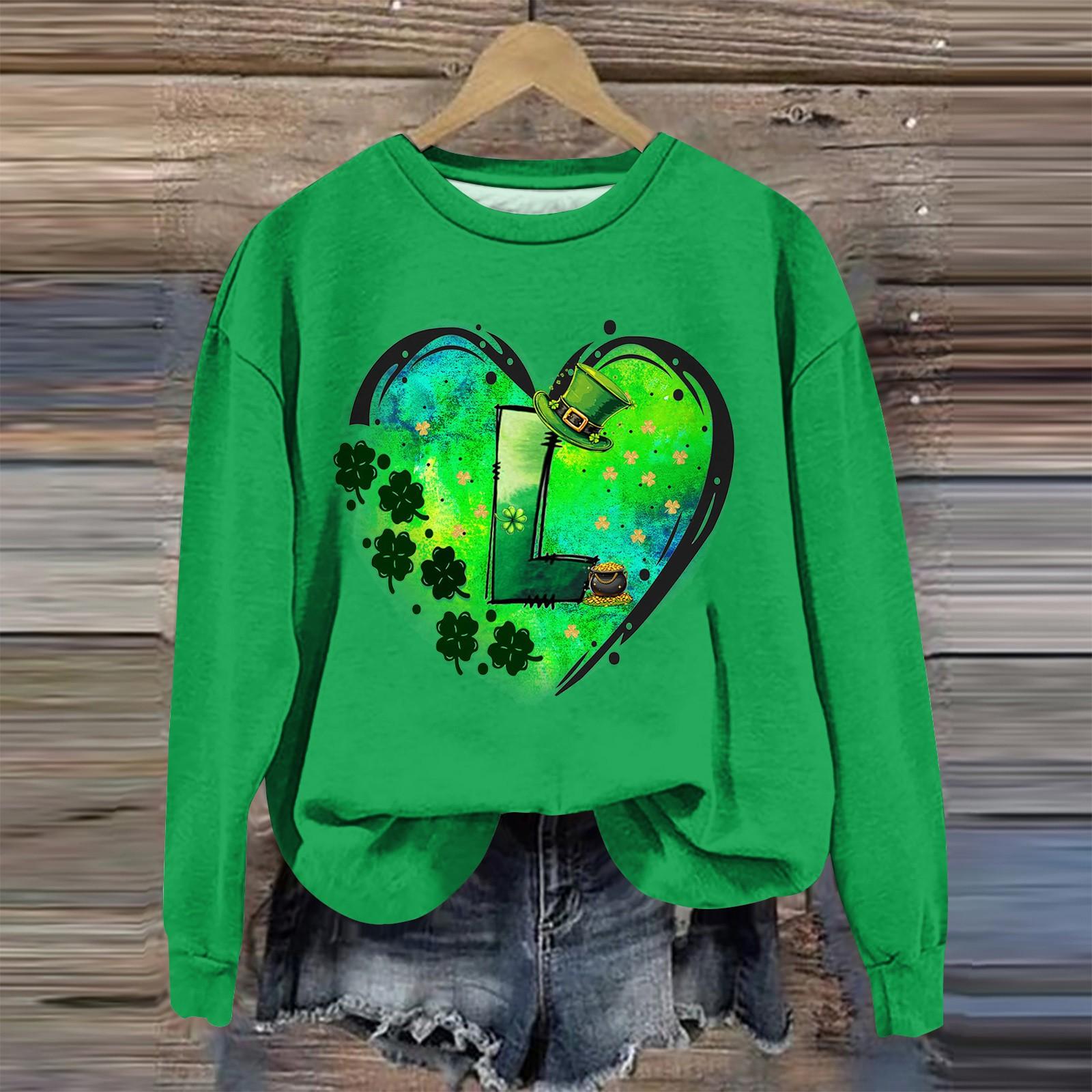 

Жіноча мода St. Осінній вільний світшот з круглим вирізом і довгим рукавом із принтом до Дня Патрика M