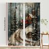 2PCS Christmas Train Curtains, Vintage Wooden Board Snowy Village Scene, Retro Holiday Locomotive Window Drapes for Bedroom