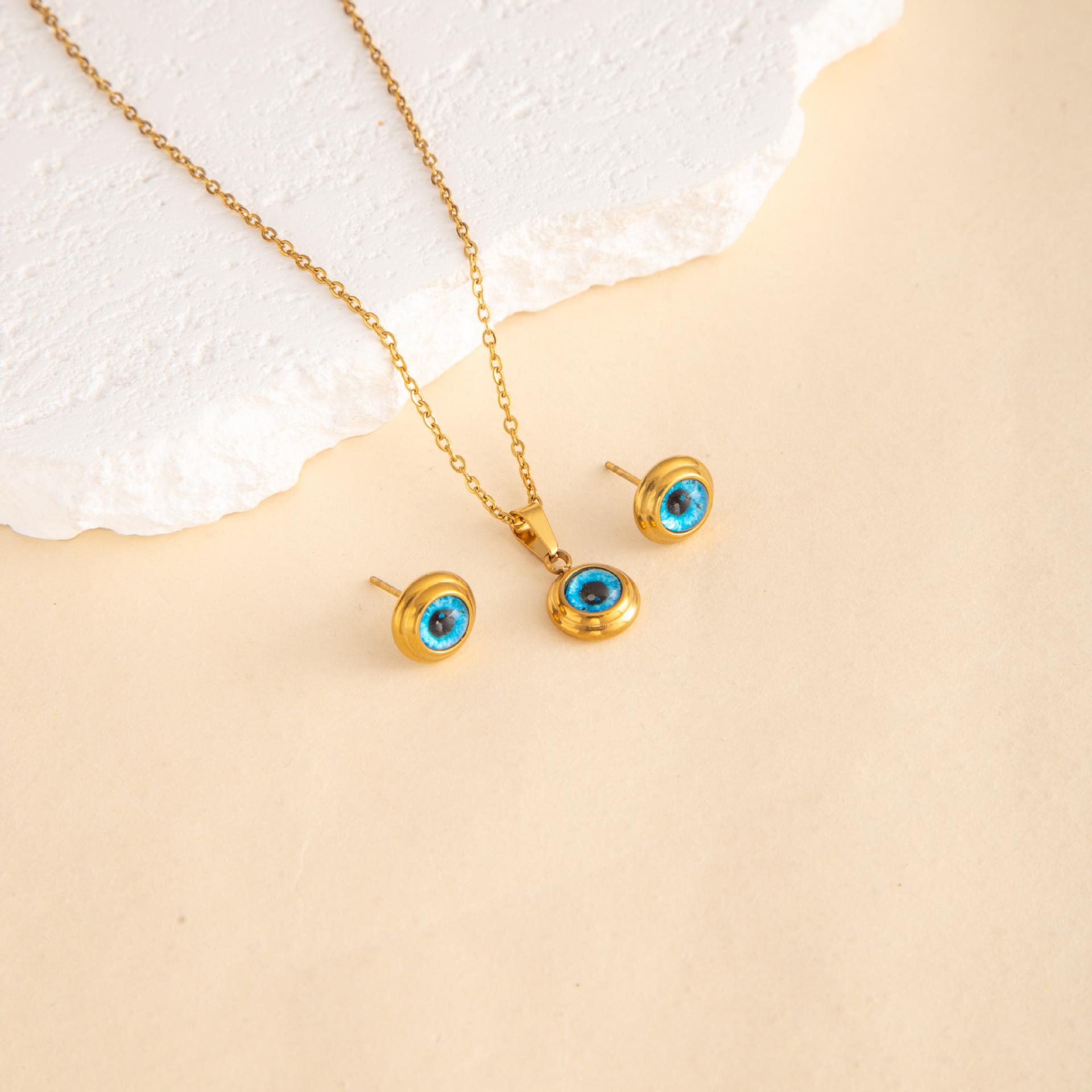 Ангельский Глаз Мужская и Женская Золотая Нежная Цепочка на Ключицы Персонализированный Легкий Роскошный Дизайн Комплект Ожерелье Серьги