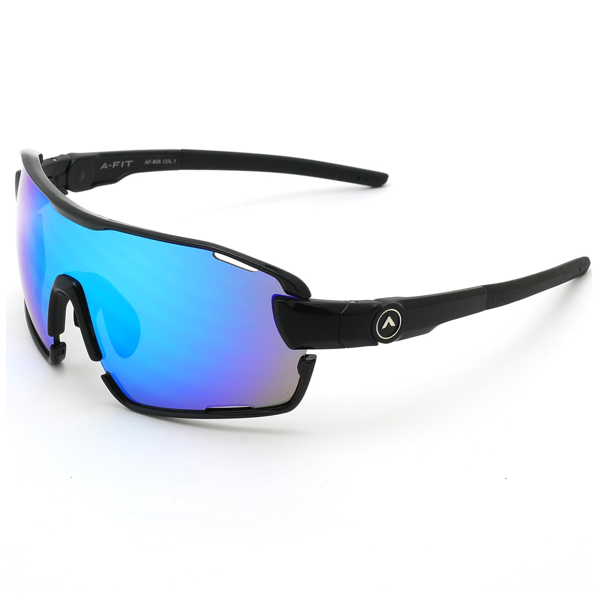 

FIT MASTER Sports Sunglasses with Ribbon Mirror Lenses for a Perfect Fit A-Fit Men s Full-Rim Black/Blue (AF-805-C1-BLRM-S)