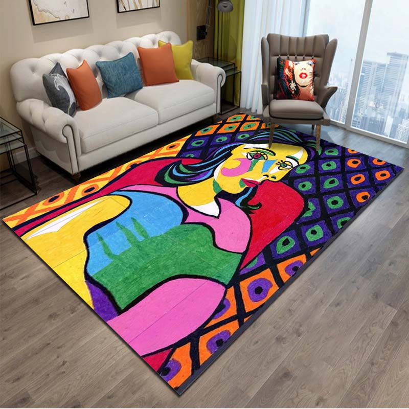 15 Größen Abstraktes Picasso Gemälde Künstlerische Teppiche für Schlafzimmer Bodenteppiche Wohnzimmer Heimdeko Weiche Flanellmatte Bereichsteppich Geschenk