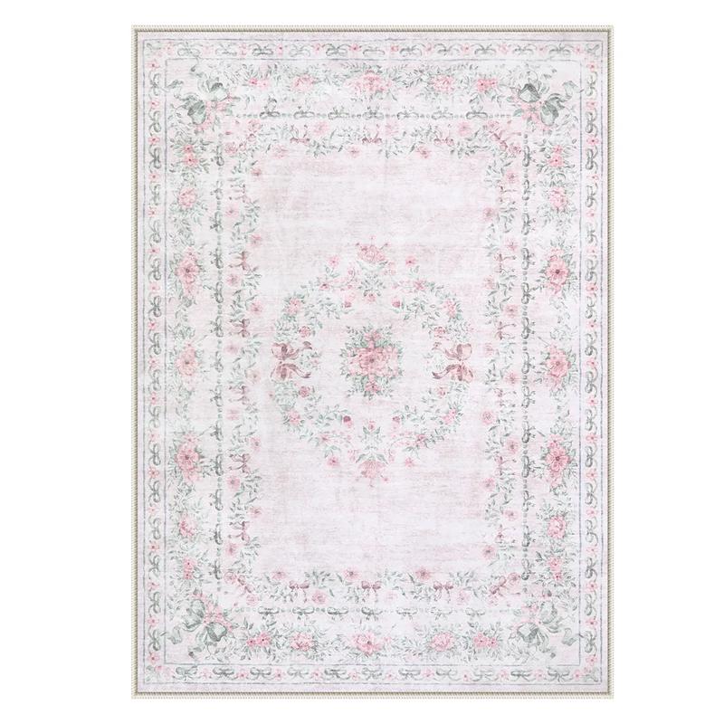 Living Room Carpet Large Area Machine Washable Vintage Traditional Floral Beige Rug for Bedroom Bedside Floor Mats Alfombra