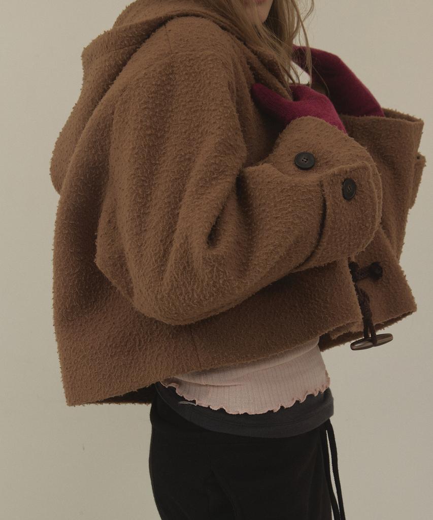 Lonque Casentino Classic Hoodie Crop Duffle Coat (Camel)