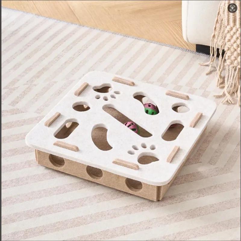 Cat Play Felt Box - Self-Entertainment Maze Toy with Scratching Board Durable Non-Shedding Fun for Bored Cats & Kittens