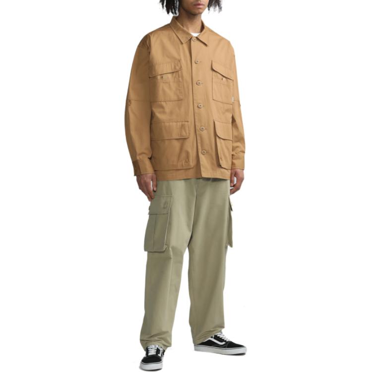 Carhartt WIP Jednobarevná bunda košile s více kapsami a zapínáním na knoflíky Pánské bundy A231025-0F0-XX